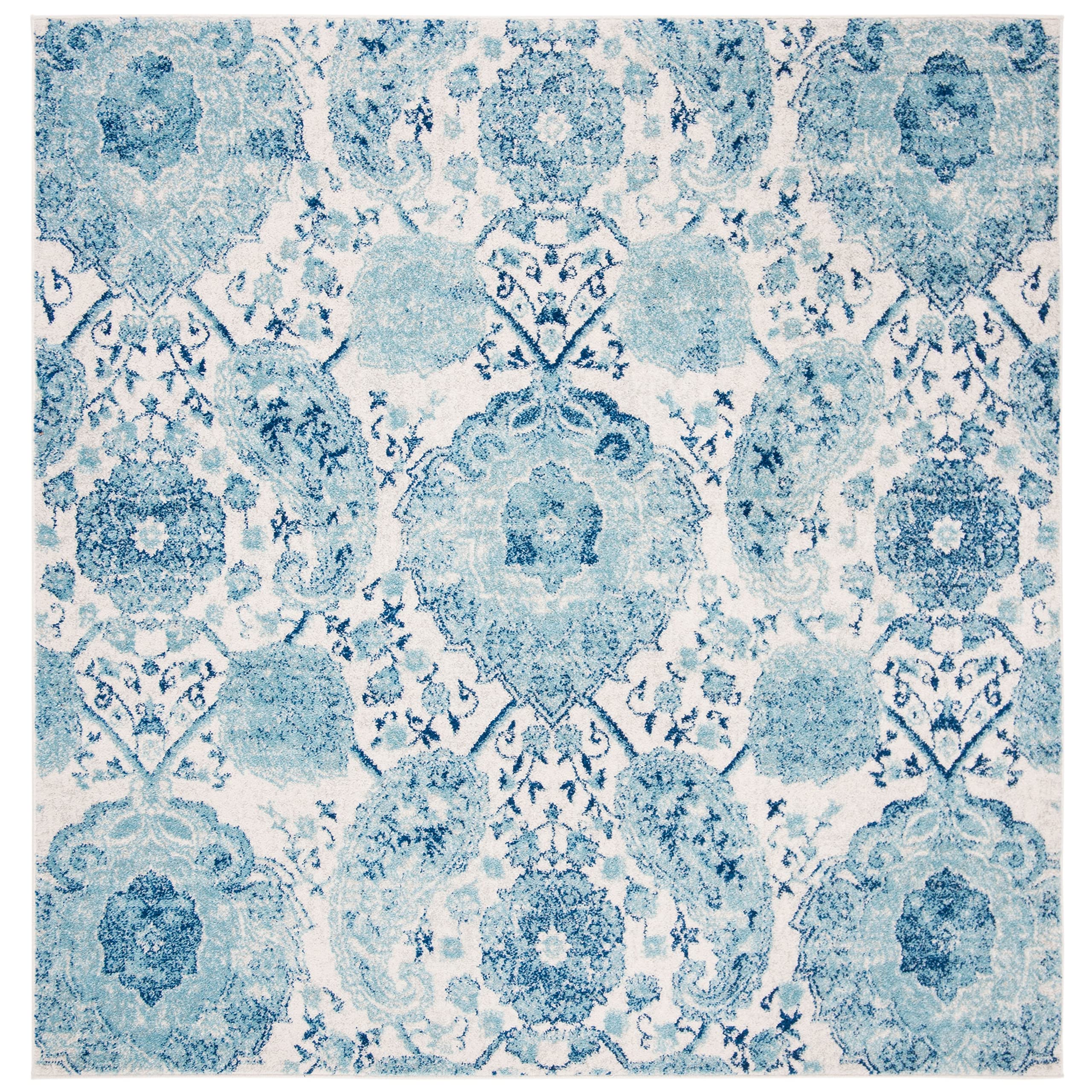 SAFAVIEH Madison Collection Area Rug - 10' Square, Cream & Turquoise, Boho Chic Glam Paisley Design, Non-Shedding & Easy Care, I